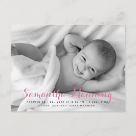 Namn | Babyflicka Rosa Skript Foto Meddelande Vykort