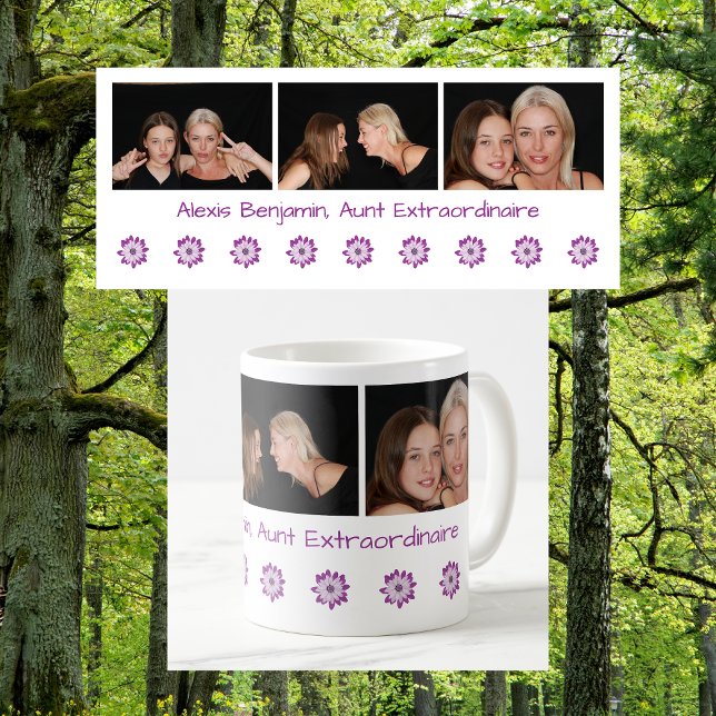 Namn BAE-foton från Cute Modern Extraordinaire Mos Kaffemugg (Aunt Extraordinaire. Personalized name + 3 photos BAE mug. Cute, modern Mother's Day birthday gift)