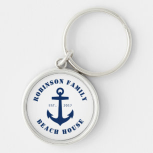 Namn Beach House Nautical Boat Anchor White Rund Silverfärgad Nyckelring