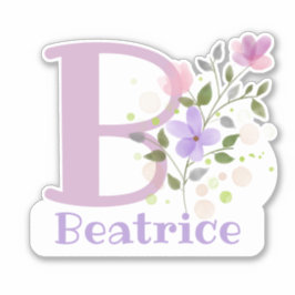 Namn Beatrice & Initial med blomsterdesign Klistermärken