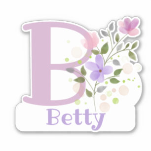Namn Betty & Initial med Blommigt Design Klistermärken