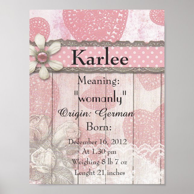 Namn betyder keepsaksdaghemmet Karlee Poster (Framsidan)