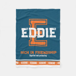 Namn betyder sportmonogram blått orange fleecefilt