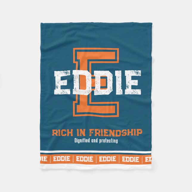 Namn betyder sportmonogram blått orange fleecefilt (Framsidan)