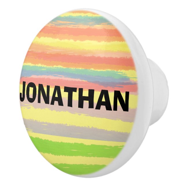 NAMN Blå Orange Gröna Ränder Keramikhandtag Knopp (Höger)