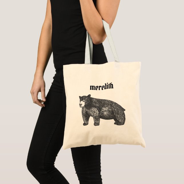 Namn-bläck för konstnärligt Rustic Black Bear Tote Tygkasse (Framsida (produkt))