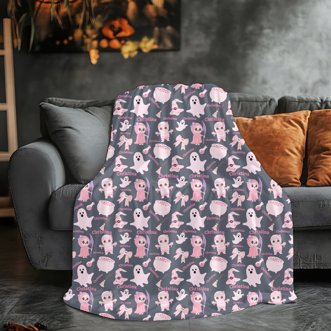 Namn Blanket Rosa Cute Halloween Fleecefilt (Skapare uppladdad)