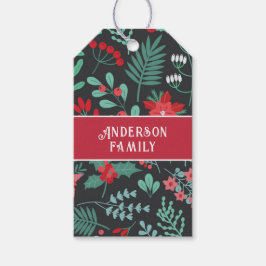 Namn blomman mönster i julfamiljen anpassningsbar presentetikett