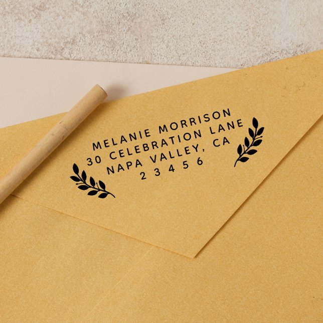 Namn & Botaniska Grenar Returadress Självfärgande Stämpel (Rubber Stamp Mock-up)