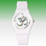 Namn, botaniskt om Symbol White Silicone Strap Armbandsur<br><div class="desc">Bästa pris! En vit,  sportig silikonband och fodral med en botanisk snyggt Om-symbol och personalisering. Anpassa enkelt med hjälp av mallen som tillhandahålls. Det finns också en klar och svart bandklocka. Utskriften på dessa klockor är utmärkt.</div>