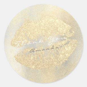 Namn Branding Tack Läppar Kiss Guld Glitter Makeup Runt Klistermärke