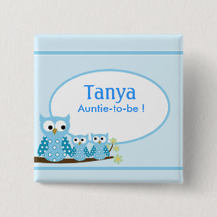 Namn bricka för baby shower för blåttdyftugglor knapp