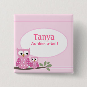 Namn bricka för baby shower för rosadyftugglor knapp