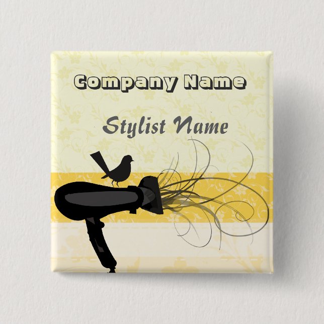 Namn bricka för härmfågelhårstylist knapp (Framsida)