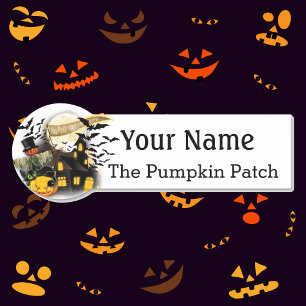 Namn bricka med Halloween Pumpkin Anpassningsbar T Namnbricka