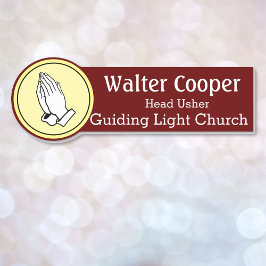 Namn bricka Praying Händer eller din Logotyp Usher Namnbricka