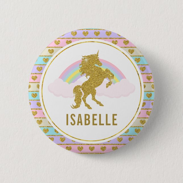 Namn bricka Rainbow Unicorn Party Pin Knapp (Framsida)