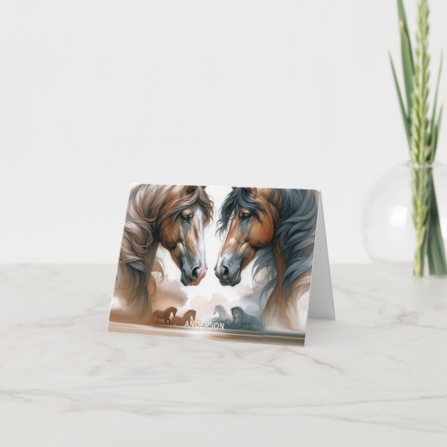 Namn Brown vackra hästar i vikt Anteckningskort (Framsida)