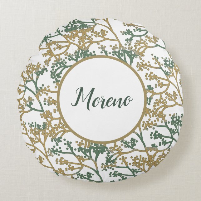 Namn Brush Beige Foliage Rund Kudde (Framsidan)