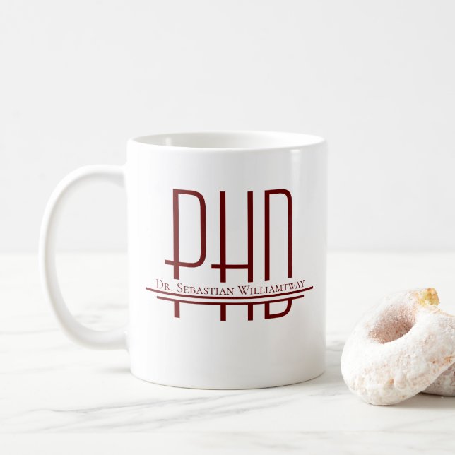 Namn Burgundy PhD-kaffe Mugg (Med munk)