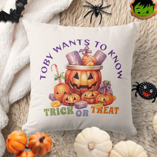 Namn Bus eller godis Spooky Kids Halloween Candy Kudde