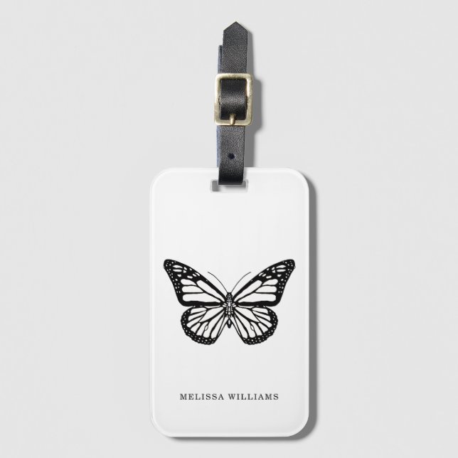 Namn Butterfly Black and White Bagagebricka (Framsida vertikal)
