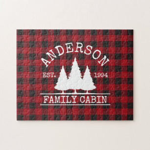 Namn Cabin Red Buffalo Plaid Gräs Träd Pussel