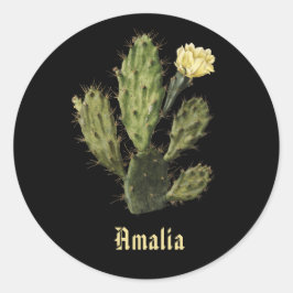 Namn Cactus Flower Vintage Black Sticker Runt Klistermärke