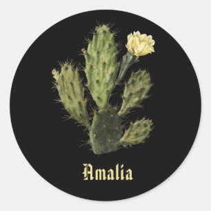 Namn Cactus Flower Vintage Black Sticker Runt Klistermärke