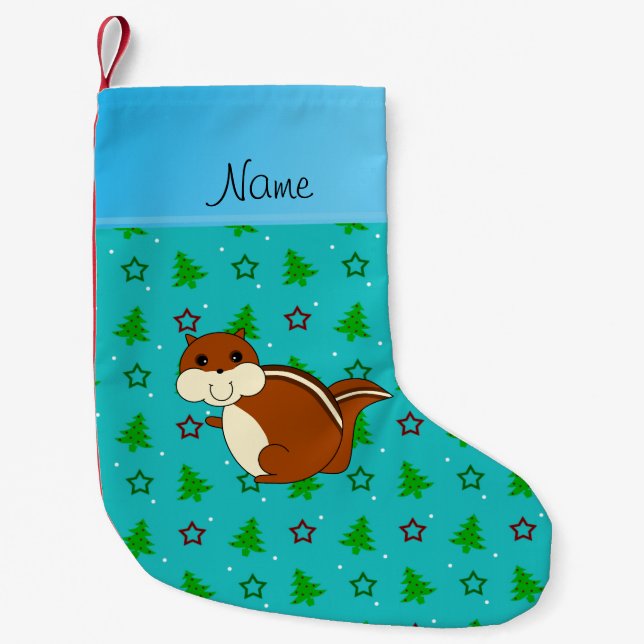 Namn chipmunk turquise julgranar stars liten julstrumpa (Framsidan)