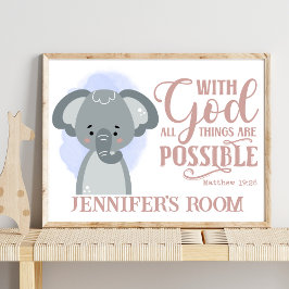Namn Christian Cute Baby Elephant Bible Quote Poster