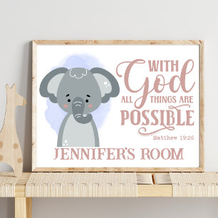 Namn Christian Cute Baby Elephant Bible Quote Poster