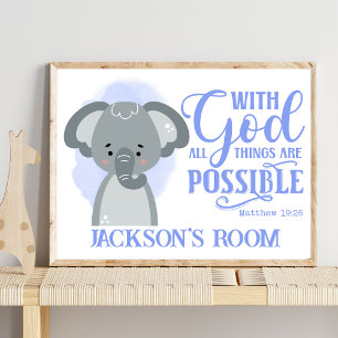 Namn Christian Cute Baby Elephant Bible Quote Poster