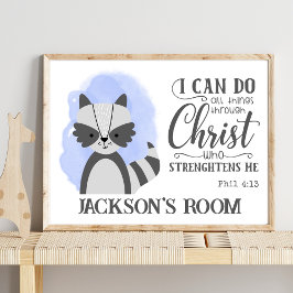 Namn Christian Cute Woodland Baby Raccoon Quote Poster