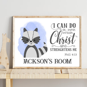 Namn Christian Cute Woodland Baby Raccoon Quote Poster