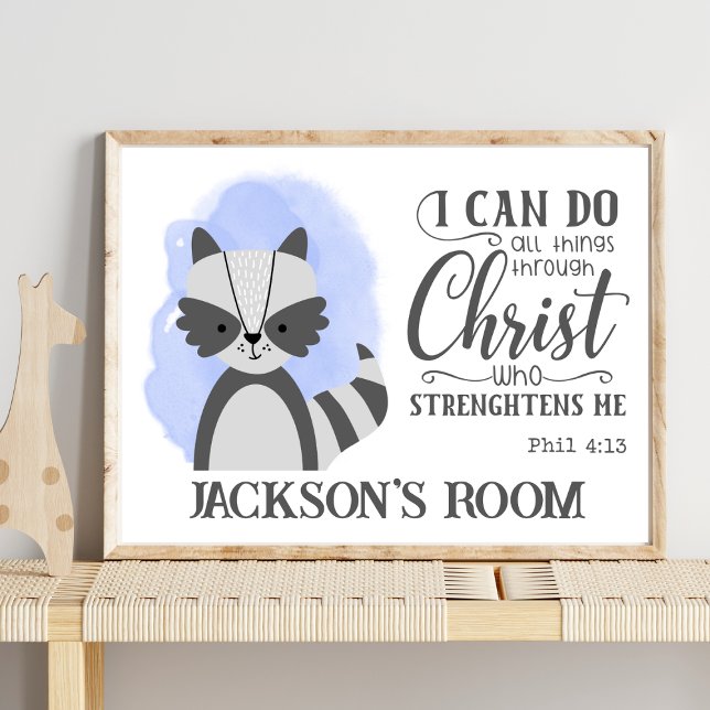 Namn Christian Cute Woodland Baby Raccoon Quote Poster (Skapare uppladdad)