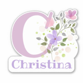 Namn Christina & Initial med blomsterdesign Klistermärken
