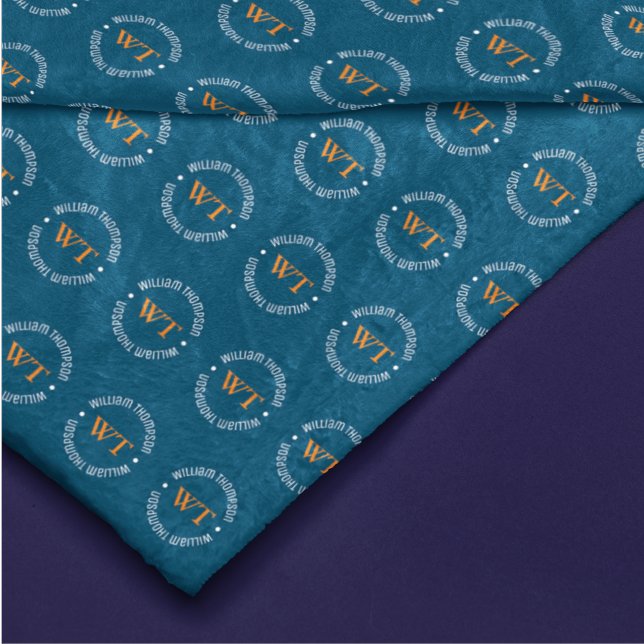 Namn (cirkelmonogram) mönster allover Blue Fleecefilt (Skapare uppladdad)