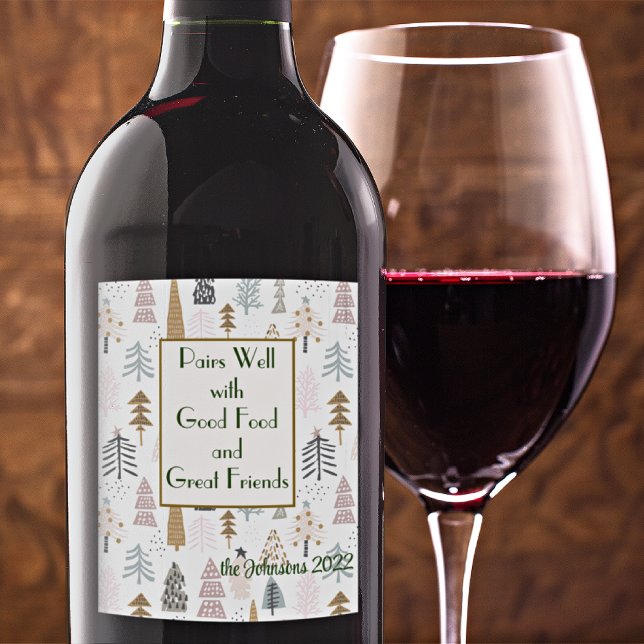 Namn-citat || Rustic Winter Träd (6) Vinflaska Etikett (Skapare uppladdad)