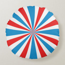 Namn & City Red, White och Blue Sunburst Rund Kudde