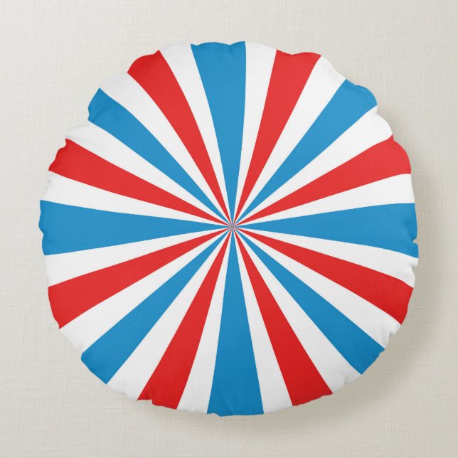 Namn & City Red, White och Blue Sunburst Rund Kudde (Framsidan)