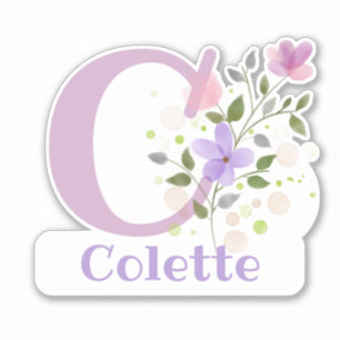 Namn Colette & Initial with Blommigt Design Klistermärken