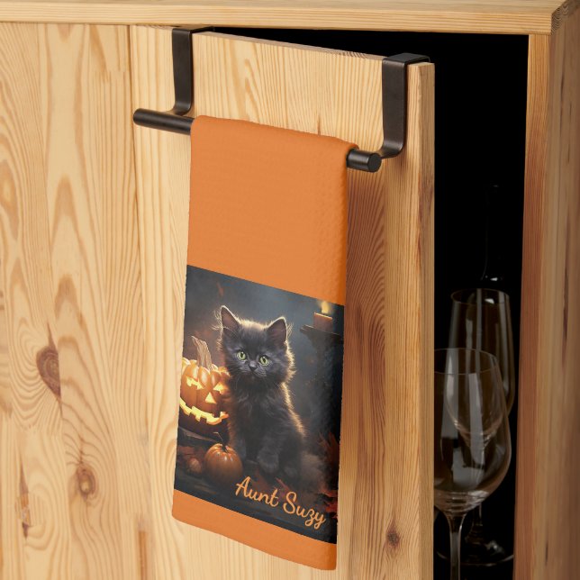 Namn, Cute Halloween Kitten, Jack o lantern Kökshandduk (Thirds Fold)