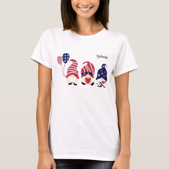 Namn, Cute Patriotic Gnomes, Basic Womens T Shirt (Framsida)