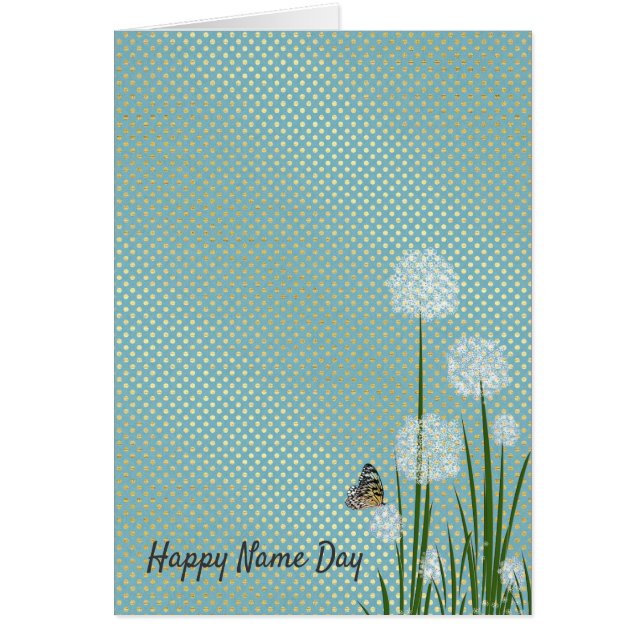 Namn Dag-fjäril på puff-blomman Hälsningskort (Framsidan)