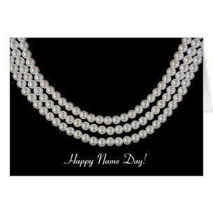 Namn Dag-pärlhalsband på svart Hälsningskort