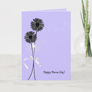 Namn Dag svarta daisy och dandelion på lila Kort
