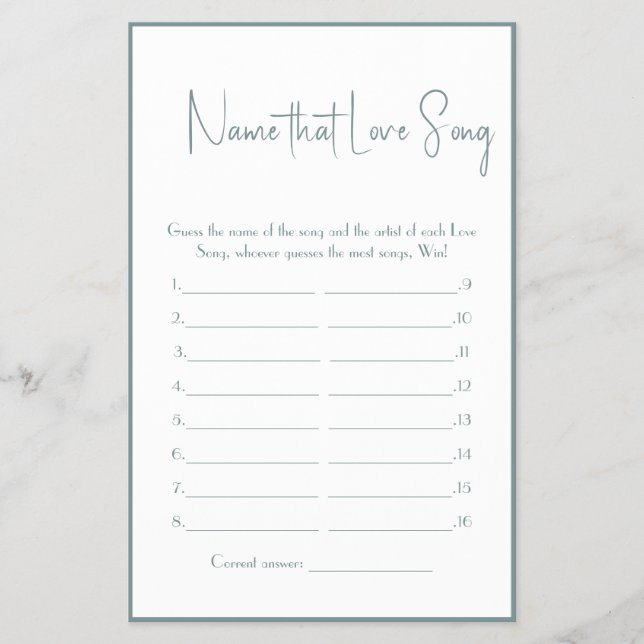 Namn där Kärlek Sång Shower Game Flyer (Framsidan)