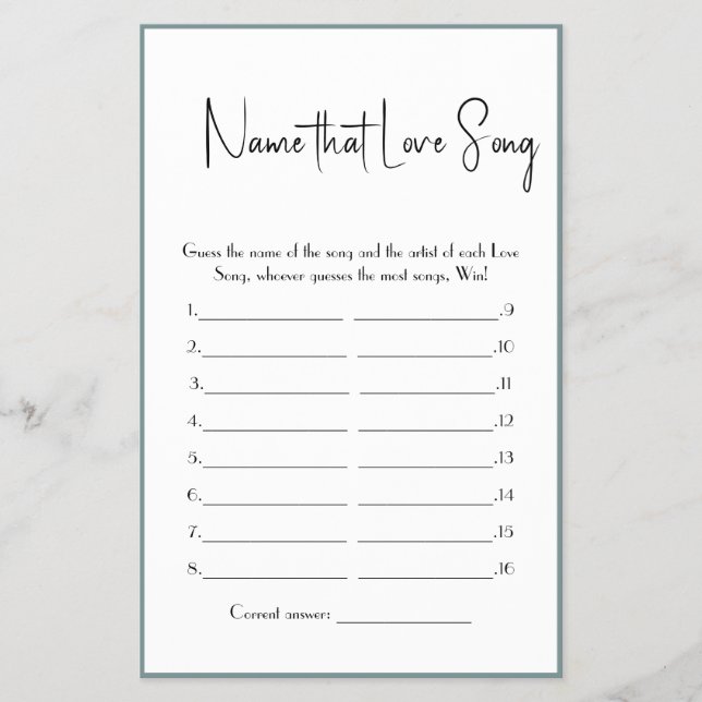 Namn där Kärlek Sång Shower Game Flyer (Framsidan)