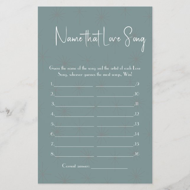 Namn där Kärlek Sång Shower Game Flyer (Framsidan)